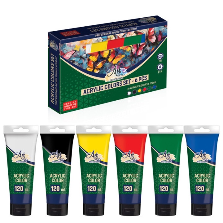Vopsea acrilica Artline, Profesional, 6 culori/set, 120 ml