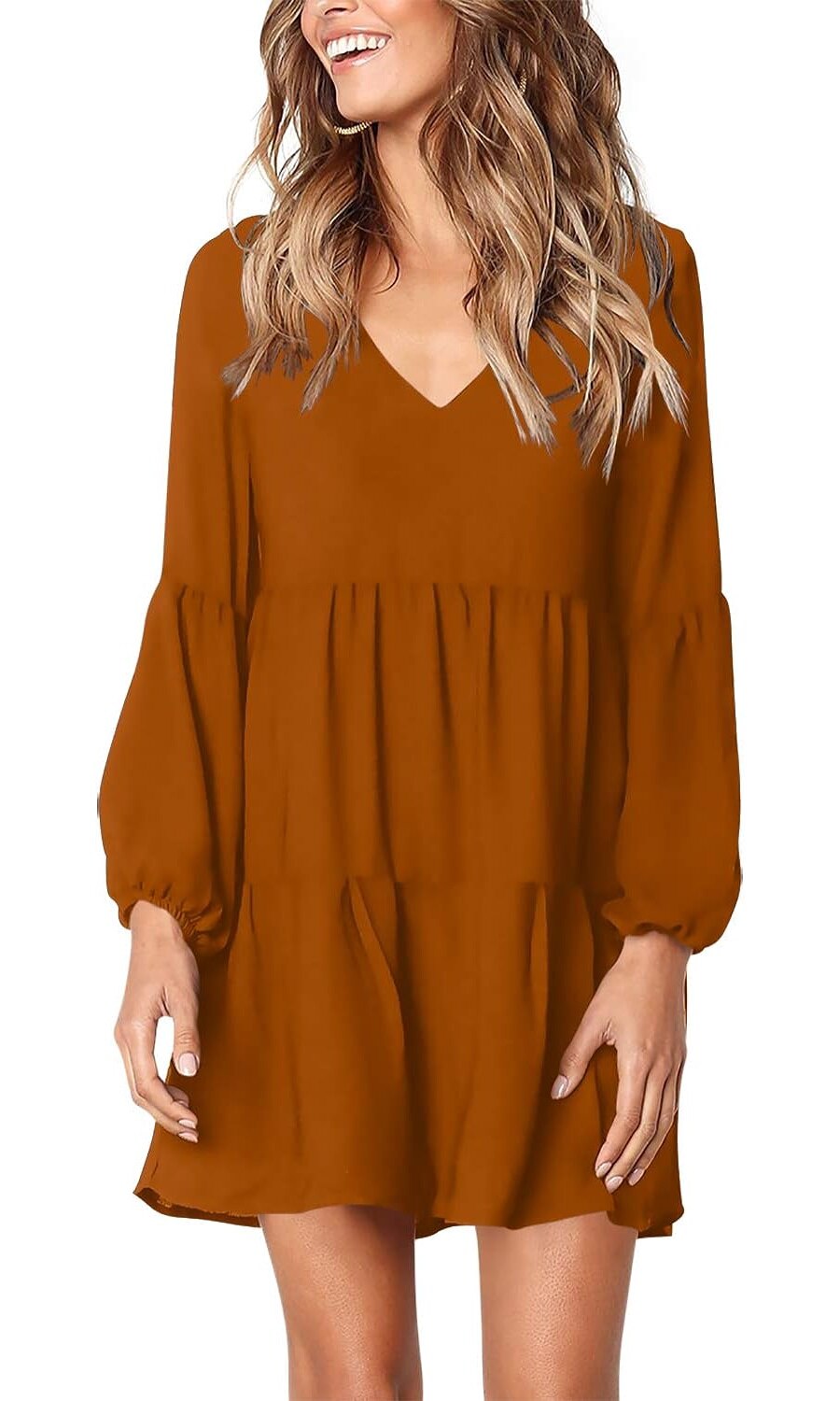 Rochie tunica, Cozevdnt, Bumbac, Caramel, 2XL INTL - eMAG.ro