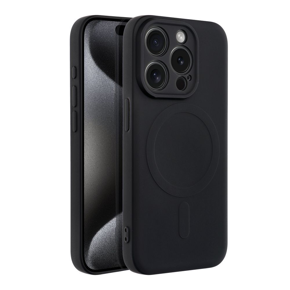 Husa din Silicon Mag Cover pentru iPhone 15 Pro Negru, MagSafe