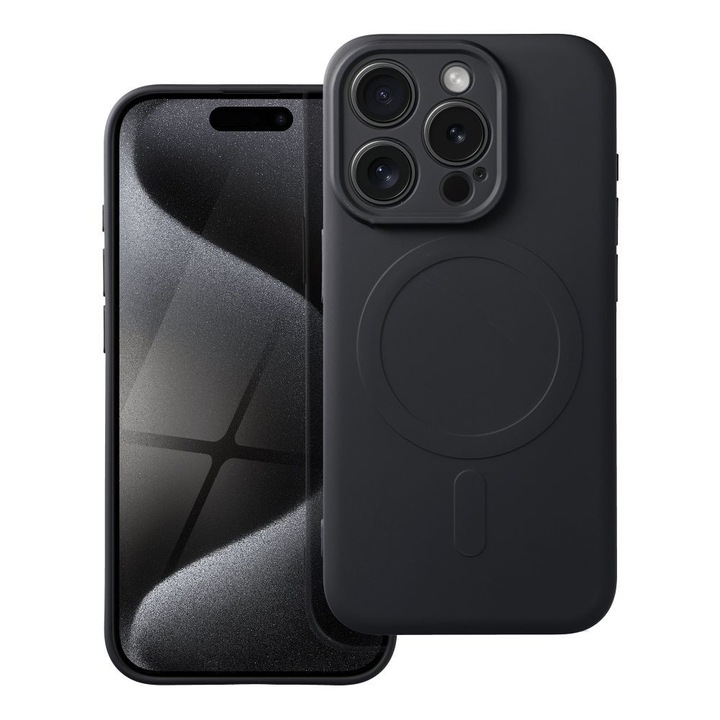 Husa din Silicon Mag Cover pentru iPhone 15 Pro Negru, MagSafe