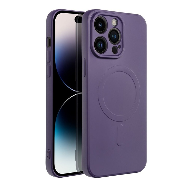 Калъф за iPhone 15 Pro Premium Silicon Daden MagCover, защита на камерата, удароустойчив, тъмнолилав