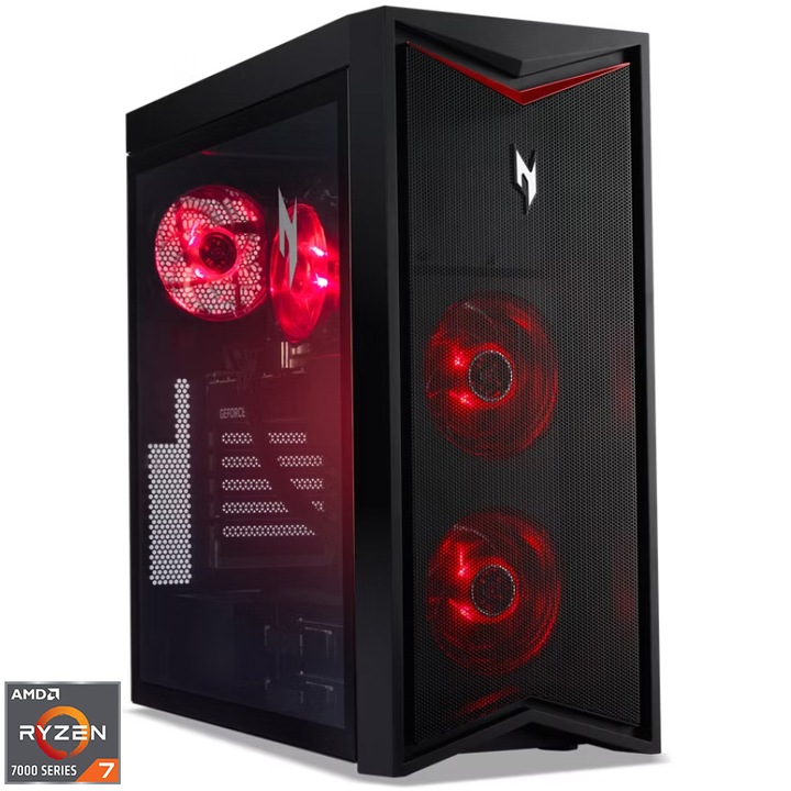 Настолен компютър Gaming Acer Nitro N70-130, AMD Ryzen™ 7 7700, 32GB DDR5, 1TB SSD, NVIDIA® GeForce RTX™ 4060 8GB GDDR6X, No OS, Black