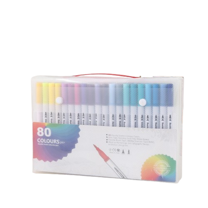 Маркер с два края, 80 вида мастило на водна основа, различни цветове