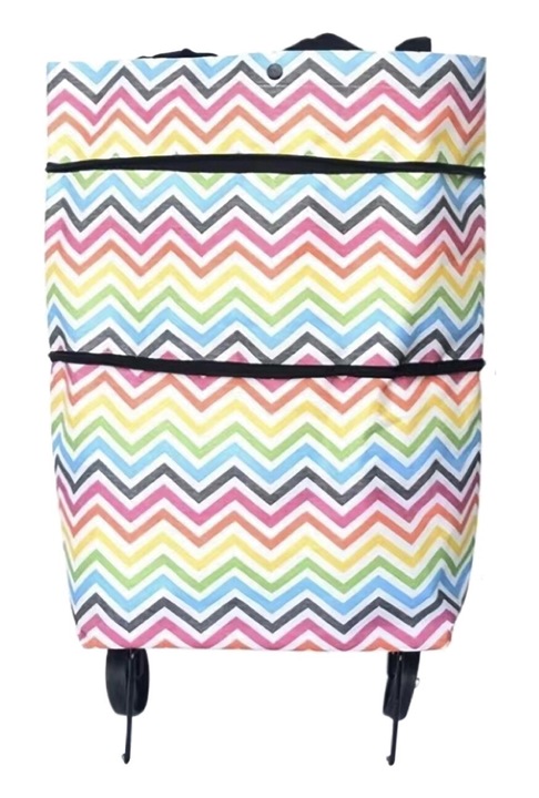 Сгъваема пазарска чанта, Голяма вместимост, С колелца, Велпапе, Многоцветен