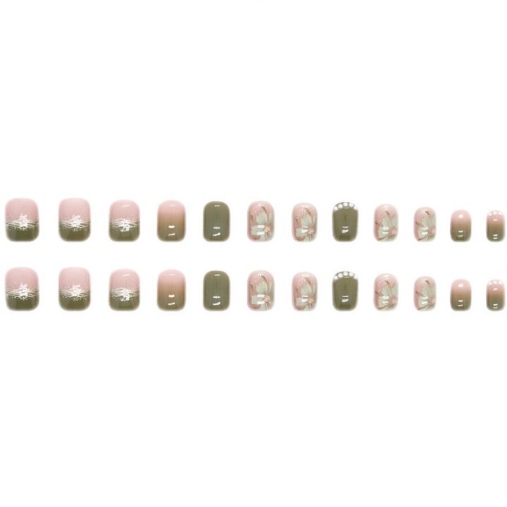 Set 24 unghii false press-on, ABS, tip balerina, Adezive, Multicolor, z384