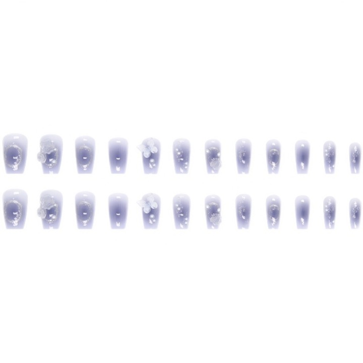 24 db balerina típusú műköröm készlet, lila, ragasztóval