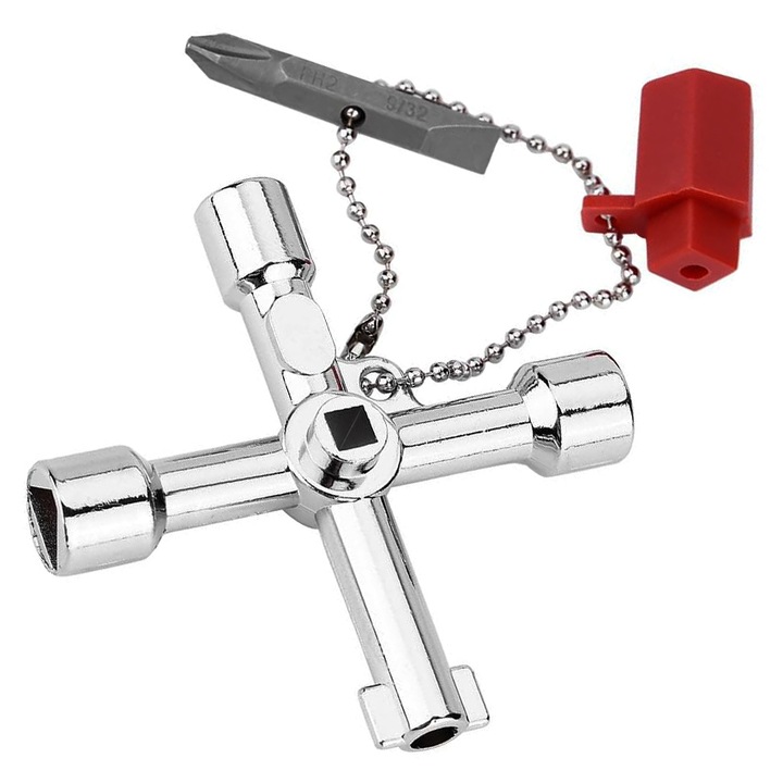 Cheie universala 4 in 1, Chucai, multifunctionala, metal, argintie, usor de transportat