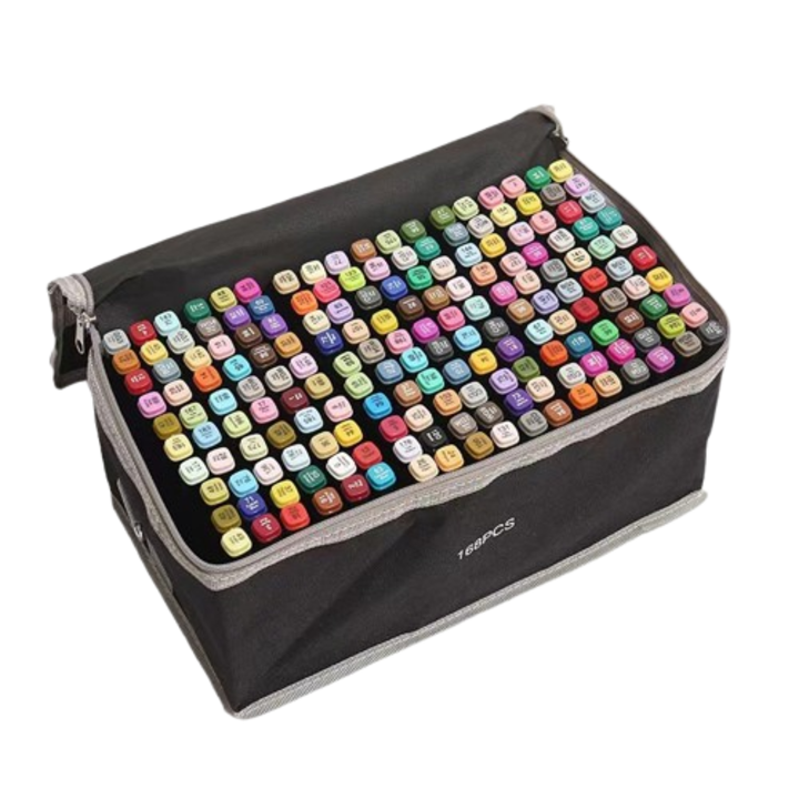 Set 168 markere duble, carioci profesionale, cerneala pe baza de alcool, multicolore