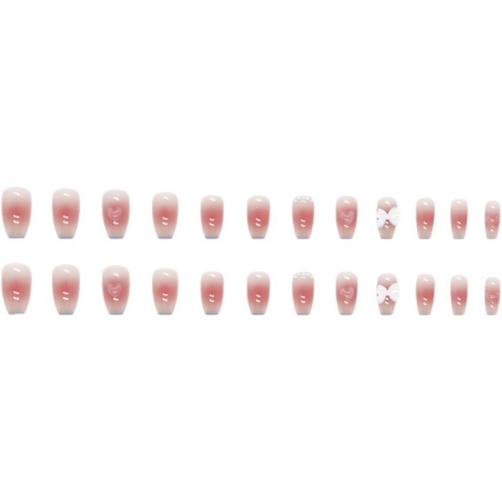 Set 24 unghii false press-on, ABS, tip balerina, Adezive, Multicolor, z287