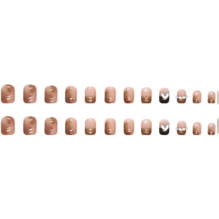 Set 24 unghii false press-on, ABS, tip balerina, Adezive, Multicolor, z431