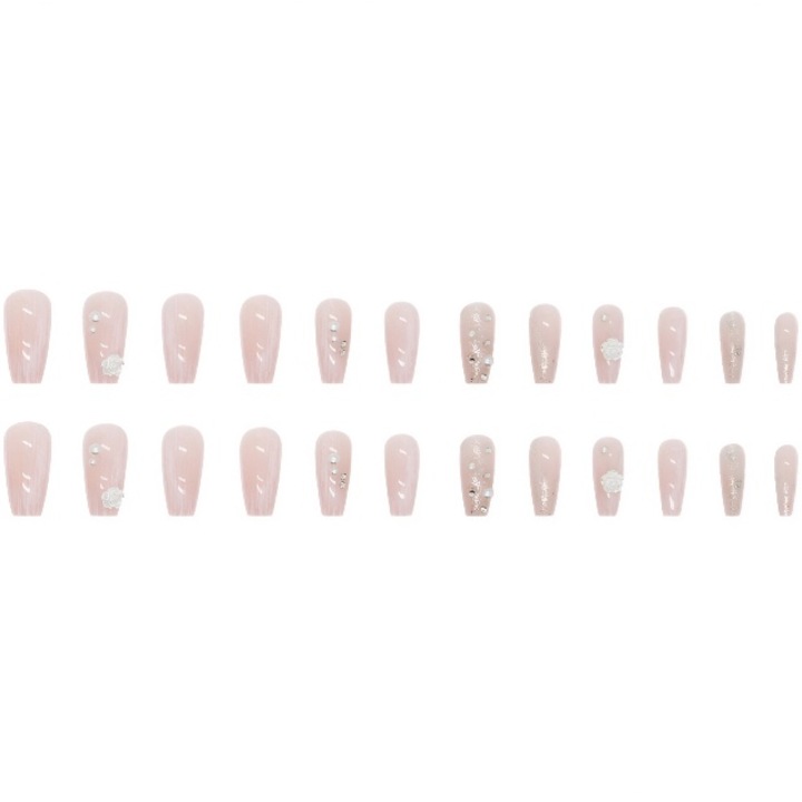 24 db préselt műköröm készlet, balerina típusú, rózsaszín, praktikus hosszúságú