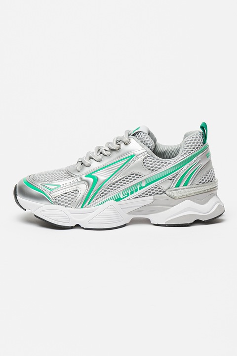 Steve Madden, Pantofi sport low-cut Speedster-E, Alb optic/Verde aquamarin/Argintiu