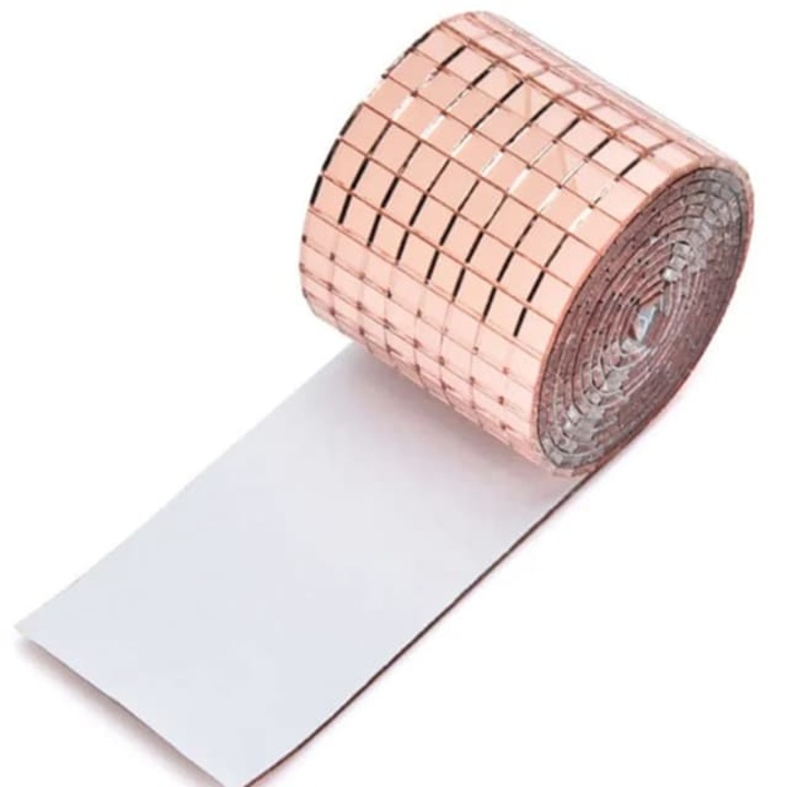 Anmai Mini Mirror Mosaic dekoratív ragasztószalag lakberendezési és dekor tárgyakhoz, 40x1000 mm, 1600 üveg tükör 5x5 mm, RÓZSASZINT