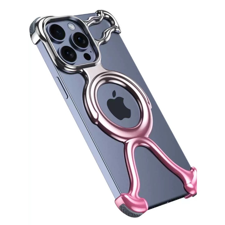 Husa pentru telefon, Metal, Pentru iPhone 14 Pro, Argintiu/Roz