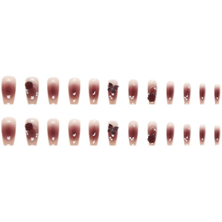 Set 24 unghii false press-on, ABS, tip balerina, Adezive, Multicolor, z605