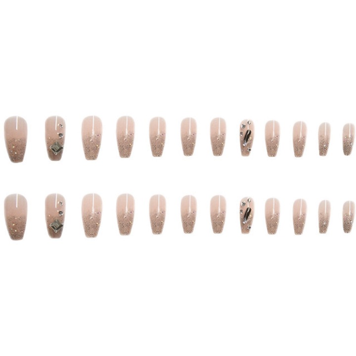 Set 24 unghii false press-on, ABS, tip balerina, Adezive, Multicolor, z076