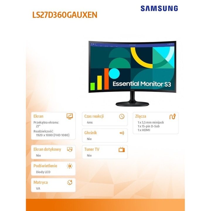 Samsung S3 S36GD Ívelt Gamer Monitor 100Hz - 27"
