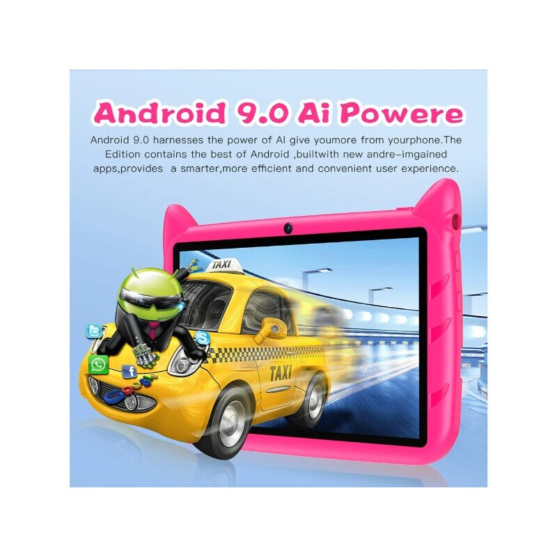 Tableta pentru copii, 7 Inch, 5G WiFi, Quad Core Android, 4GB RAM 64GB ROM, Mod de control parental online, Bluetooth, WiFi, Roz