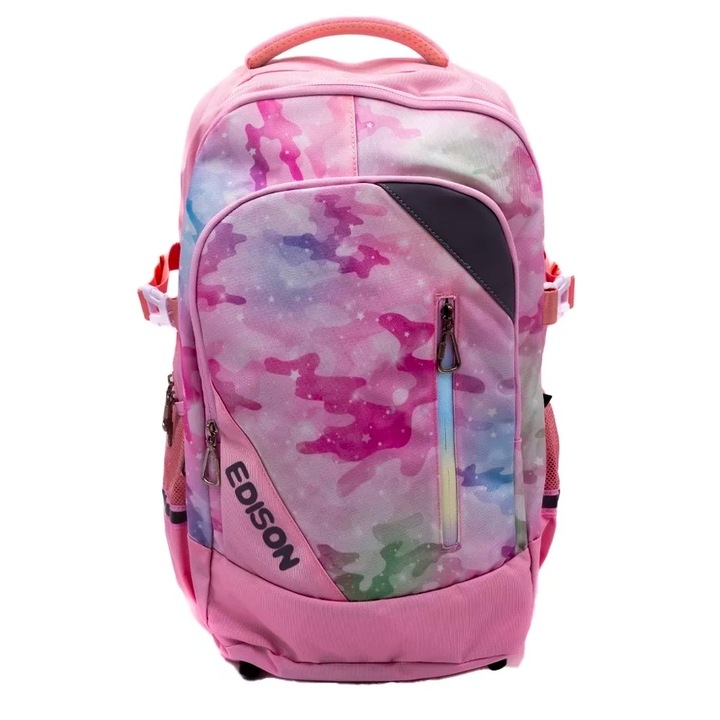 Edison, Pink Edison Moro, Iskolatáska, Tágas zsebek, Ergonomikus pántok, Vízálló anyag, 46 x 32 x 23 cm, Rózsaszín/Többszínű