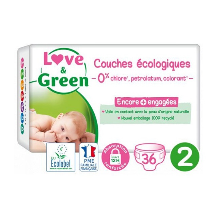 Scutece Love & Green, marime 2, 3-6 kg, 36 buc