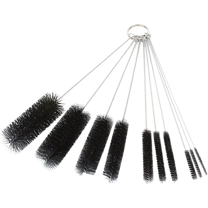 Set de 10 perii de curatare, Cozevdnt, tuburi din nailon, 2mm-24mm, negru, 8 inci