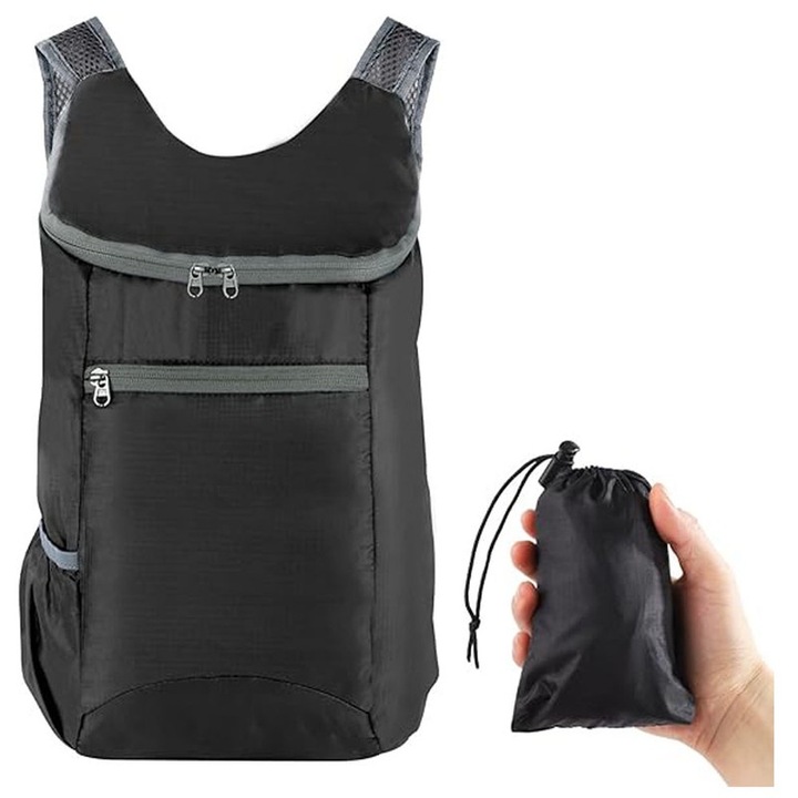 Rucsac pliabil usor, impermeabil, negru, 100g, nylon