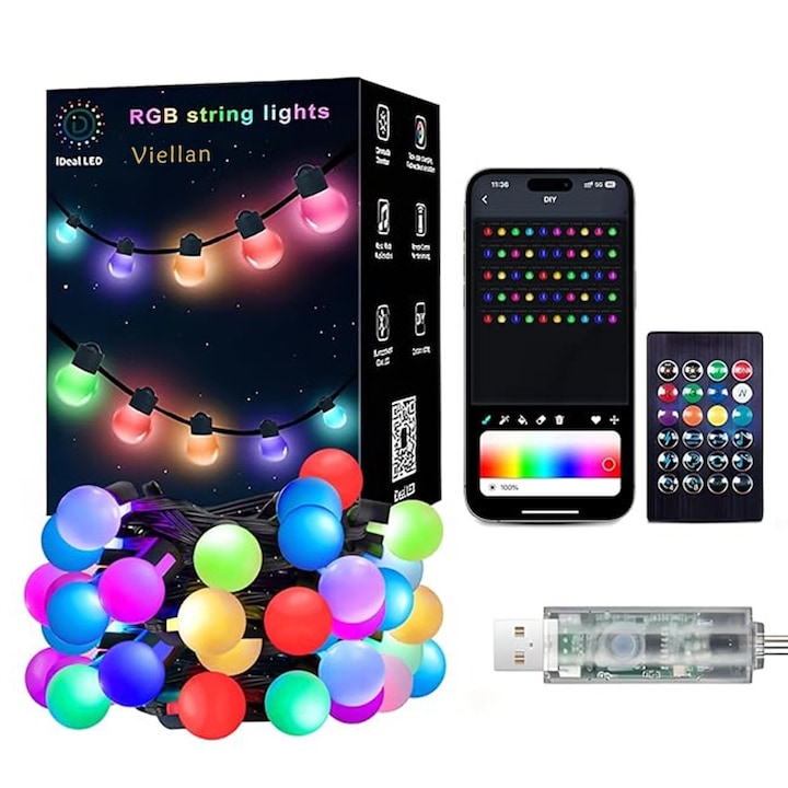 Banda LED inteligenta, NAXSIR, cu telecomanda 24 tast, Bluetooth controlul APP, Sincronizare muzica, Temporizare, multicolor, 25 de lumini, 5m