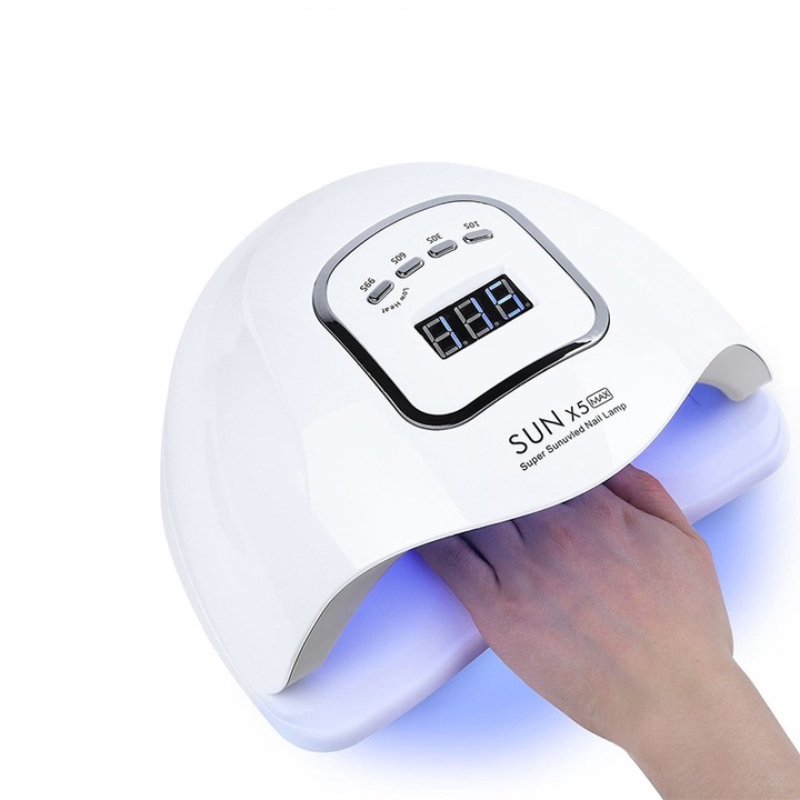 Професионална лампа AKU за сушене на нокти UV LED 180 W SUN, съхнене 10-99 сек., 45 UV светодиода, за салонен маникюр, домашен X5MAX