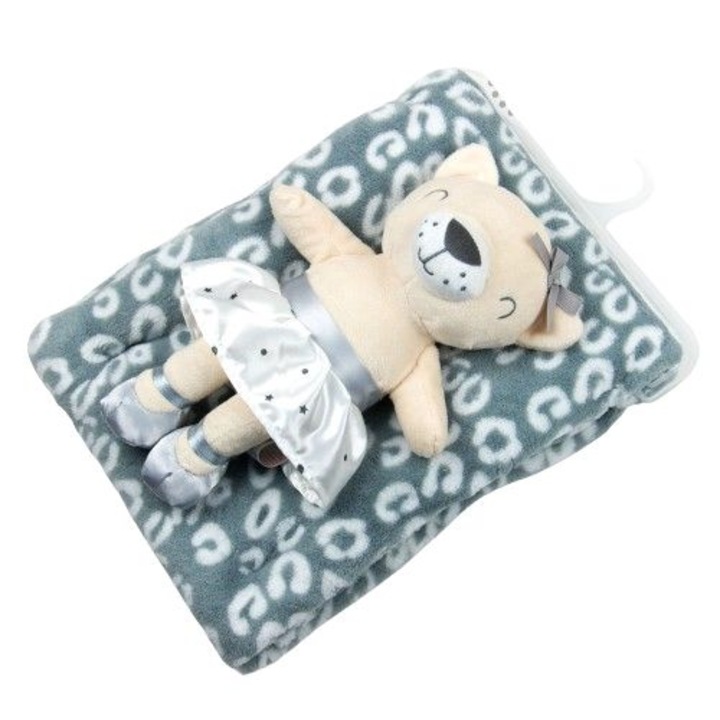 Set pentru bebelusi cu paturica din fleece si jucarie de plus ursulet gri, Mother's Choice