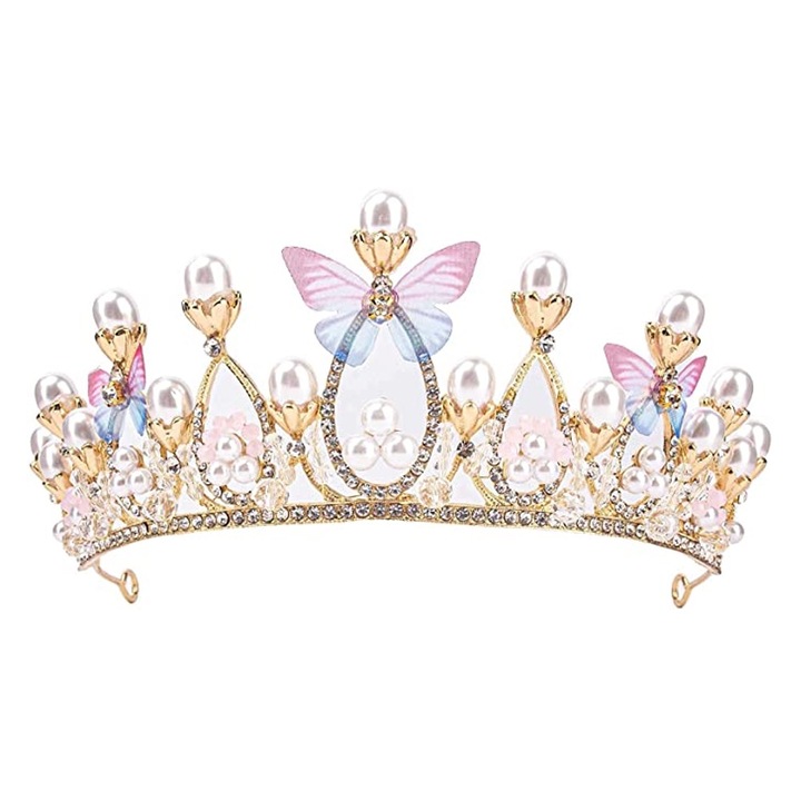 Tiara pentru fetite, Bizaical, coroana de nastere, cristale stralucitoare, 16x6.7cm