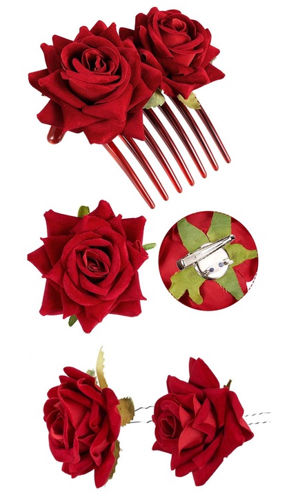 Perie par metal (4 buc, 2 rosii) Accesorii par femei Design flori trandafir