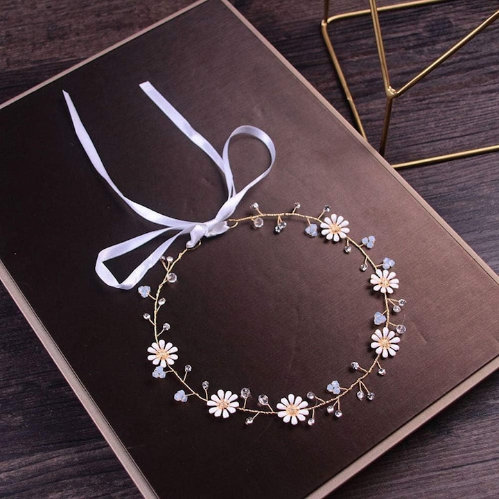 Аксесоар за коса за булка, Enforose, диадема от перли, с винтидж кристали, бял, комплект опаковка мартеница