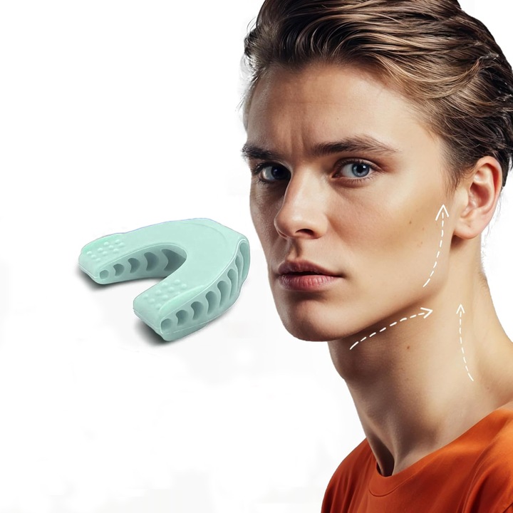 Antrenor facial pentru musculatura, Jawline, cu o perie de curatare personalizata, silicon, unisex, exercitiu echilibrat, Nivel Avansat, Albastru deschis