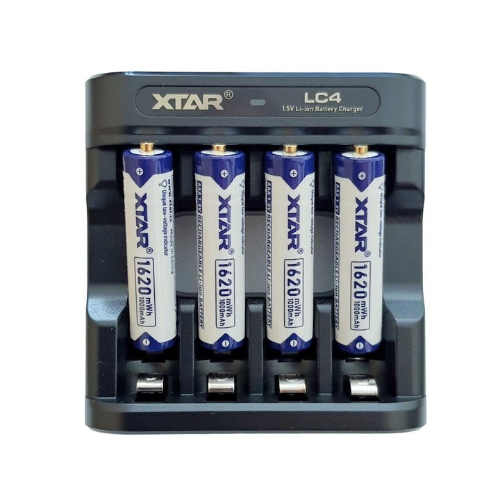 Incarcator cu 4 acumulatori AAA, 1.5V, Li-Ion, 1620 mWh, 1000 mAh, Xtar