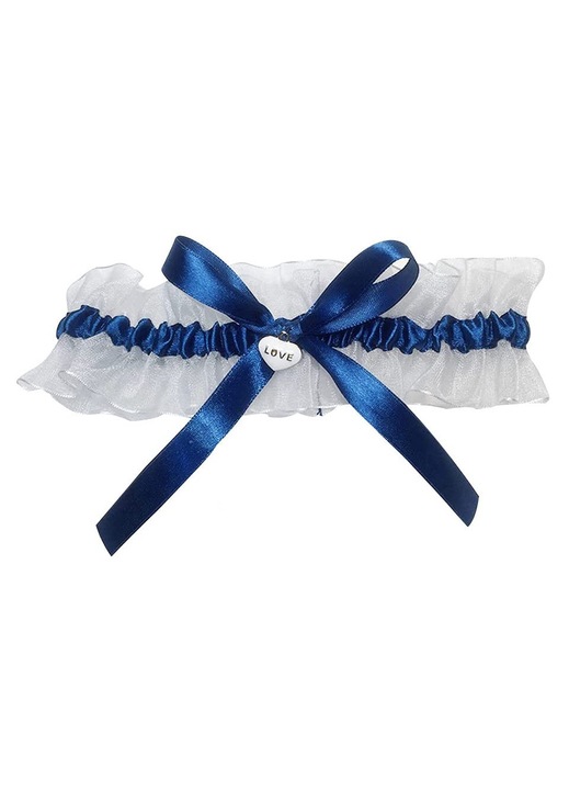 Jartiera, Dantela, Alb/Albastru, One Size INTL