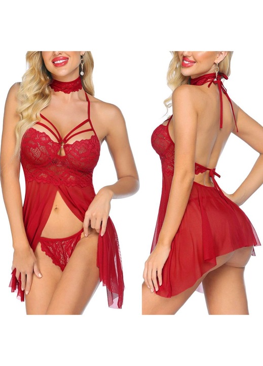 Set lenjerie sexy, RUIOMII, fusta cu choker, rosudsazxf, Rosu