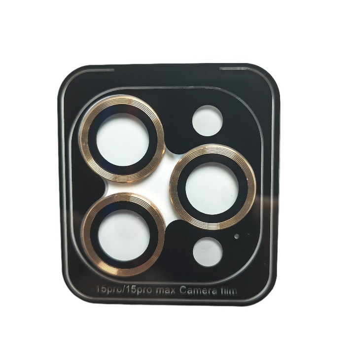 Folie protectie lentile pentru iPhone 15Pro/15Pro Max, sticla securizata 9H, rezistenta la zgarieturi, aurie