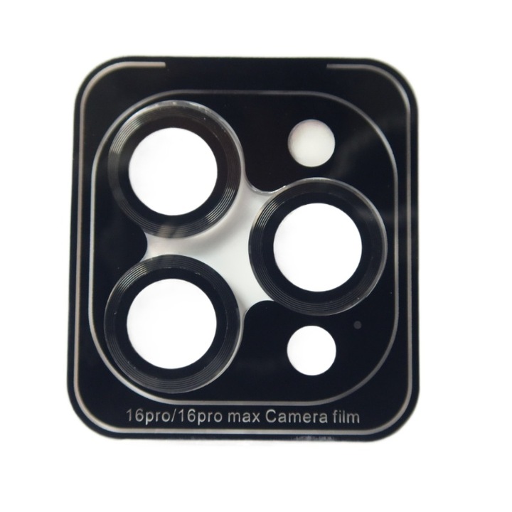 Folie protectie lentila camera iPhone 16Pro/16Pro Max, sticla temperata 9H, rezistent la zgarieturi si socuri, negru