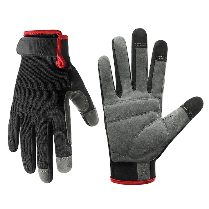 Работни ръкавици за работна защита, Axroad Mall, Пръст със сензорен екран, Дишащи, Устойчиви на абразия, Защита на китката, Подплатени, Леки и гъвкави, Универсални, Влакна, Черни, Размер L