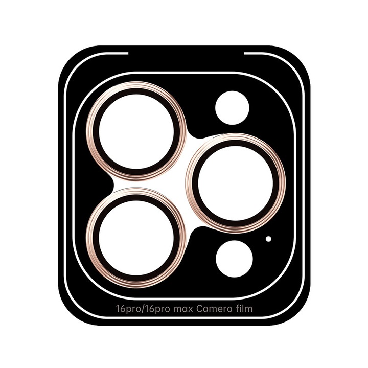 Folie protectie lentila camera iPhone 16Pro/16Pro Max, sticla temperata 9H, rezistent la zgarieturi si socuri, design model CD, auriu