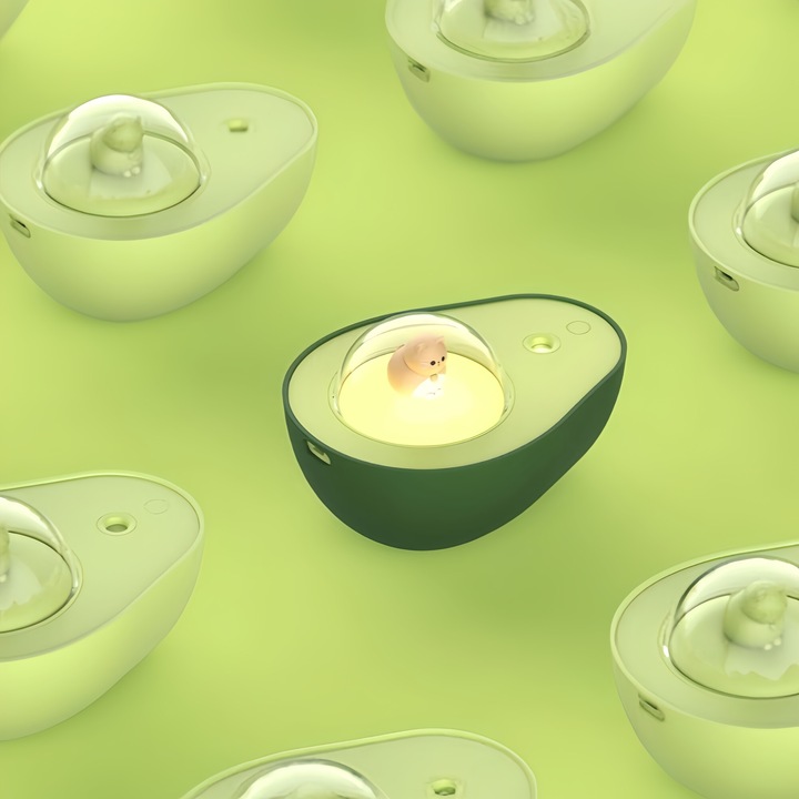 Umidificator cu ceata rece, Mini umidificator cu lumina de noapte draguta pentru pisoi, pentru decorarea camerei de zi acasa, birou, dormitor, interior masina, 210ml, 1200mAh, USB, verde avocado