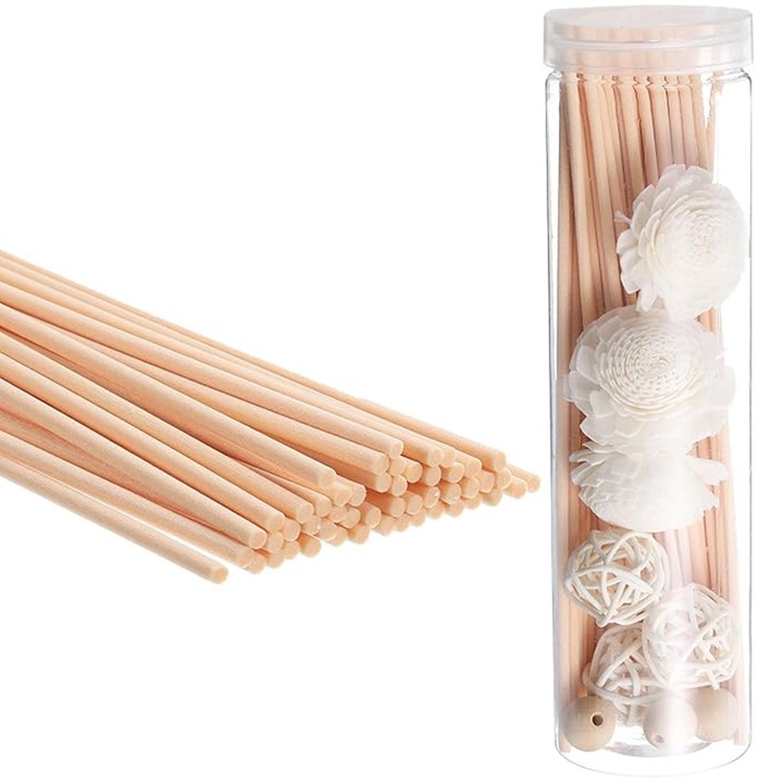 Set 50 betisoare parfumate, Axroad Mall, Cu decoratiuni, Aer proaspat, Indeparteaza mirosurile, Evaporare uniforma, Gama larga de utilizari, Pentru acasa birou hotel petrecere nunta, Lemn, Fibra, 20cm