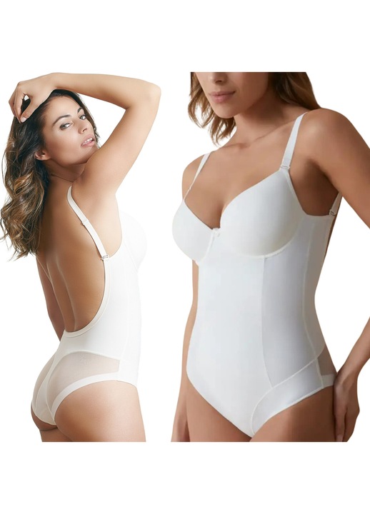 Боди Dama, Selene, Giorgia, Мек материал, Оформящ ефект, Изрязан гръб, Без странични шевове, Чашки с подплънки, Тънки презрамки, Бял