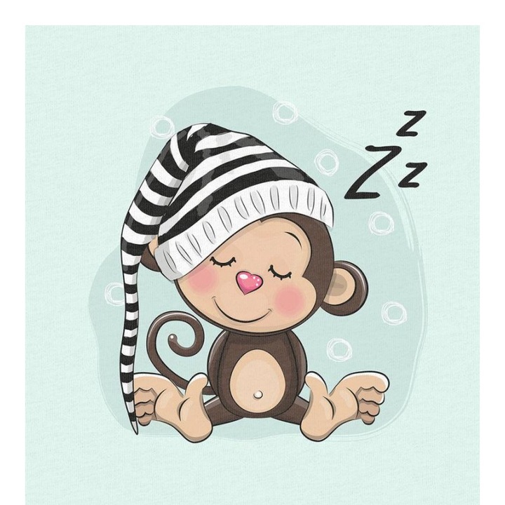 Material textil, Panou din tricot french terry 40x50 cm Maimuta dormind, bumbac 95%, elastan 5%