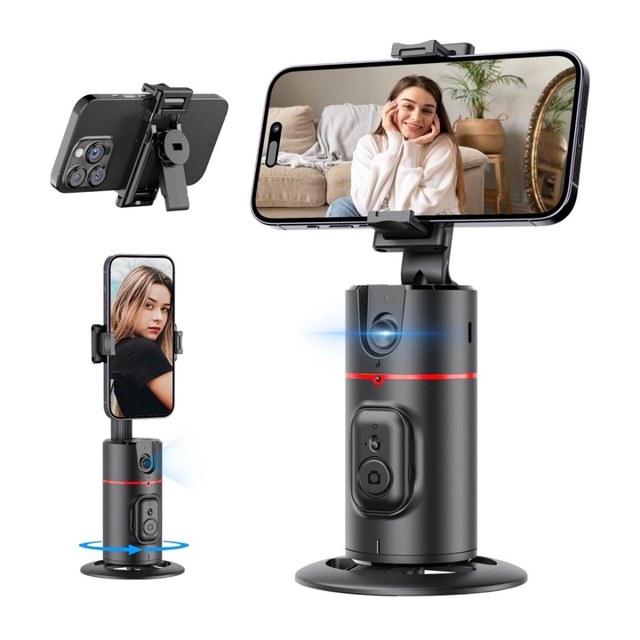 Stabilizator cu Rotatie de 360°, Stabilizare Avansata, Urmarire Automata a Fetei pentru Telefoane Mobile –Portabil cu Control Wireless pentru Filmari Profesionale si Vloguri