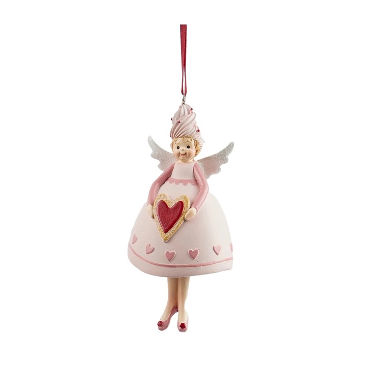 Ornament brad Ingeras cu aripi, 12 cm, roz