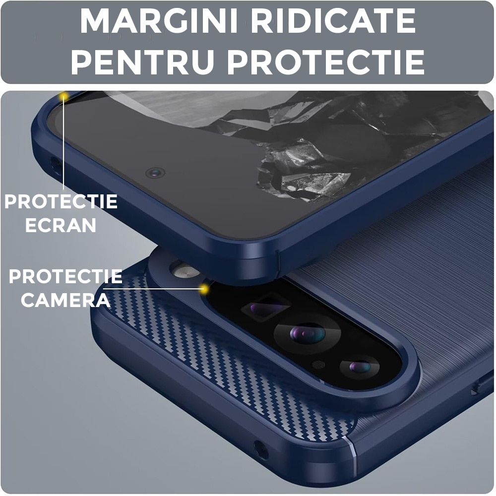 Husa pentru Google Pixel 9 Pro XL Daden Carbon Flexibila Antisoc, Hybrid Antisoc, Albastru