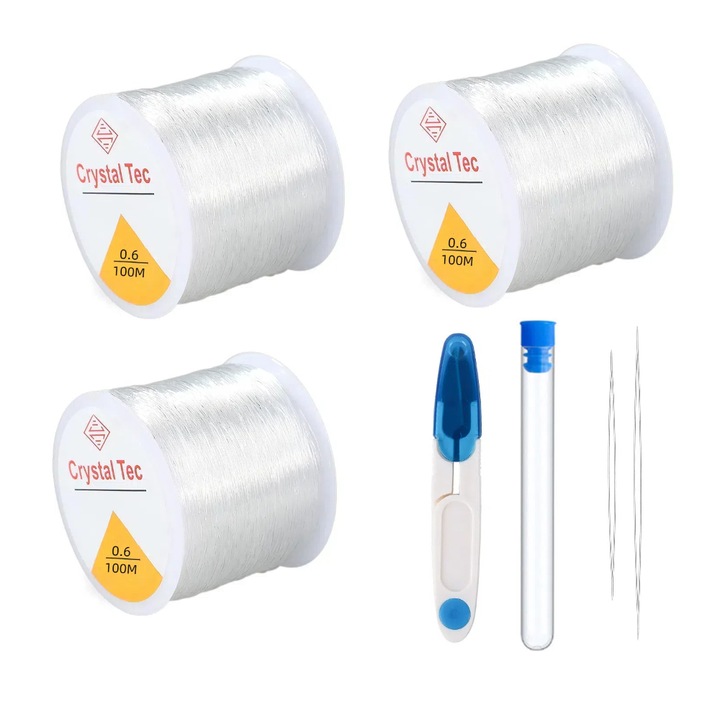 Set elastic pentru fabricarea de bijuterii/bratari, 0.6mm, 300m, transparent