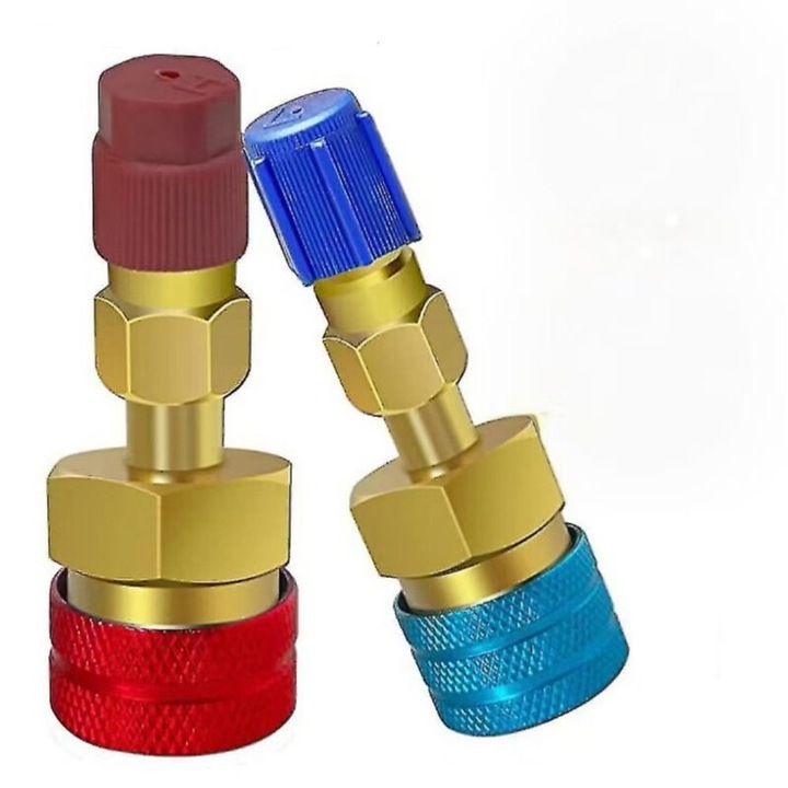 2 db gyorsadapter autós váltóáramú töltéshez, R1234YF - R134A, piros/kék, 7,3x1,6 cm