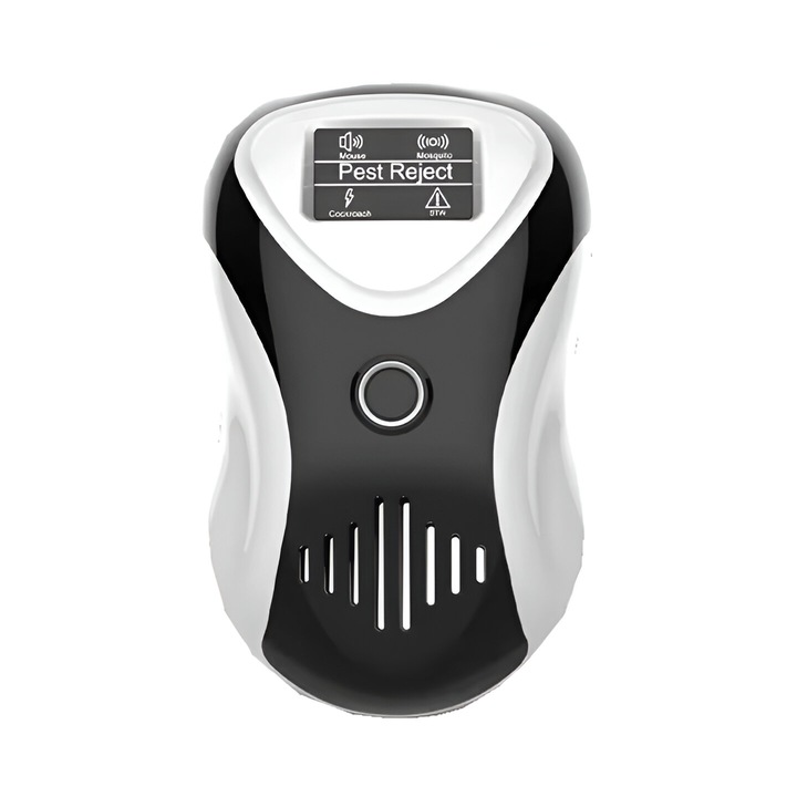 Професионален ултразвуков уред CLAUSTEEL против гризачи, против плъхове, против насекоми, честота 20kHz-65kHz, дигитален дисплей, 360° покритие, 220 MP обхват, Черно бяло